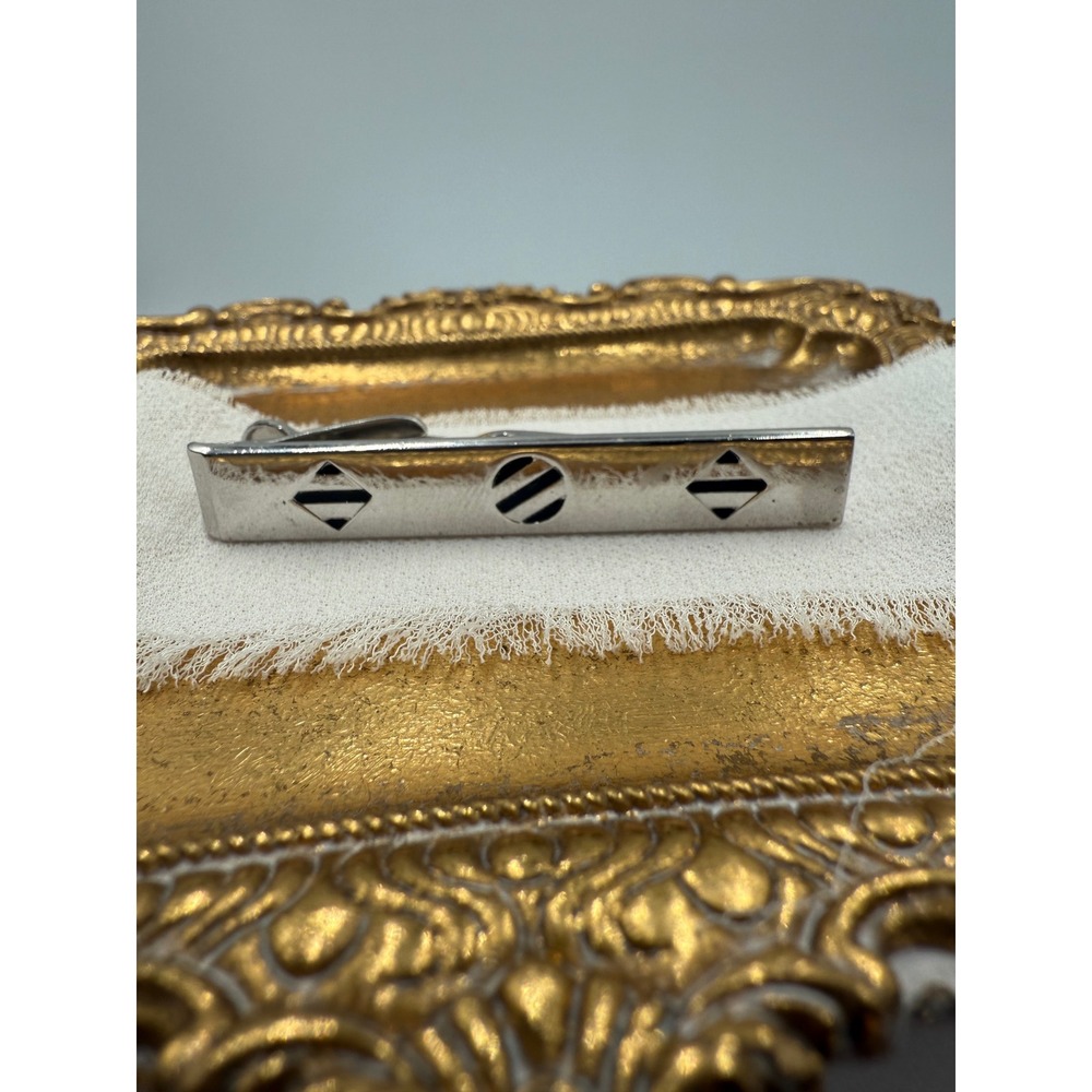 Swank Vintage Silver Tone Geometric Cutout Tie Clip Mid Century Modern Mens